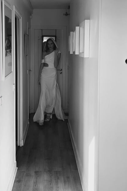 Thea asymmetric silk wedding dress