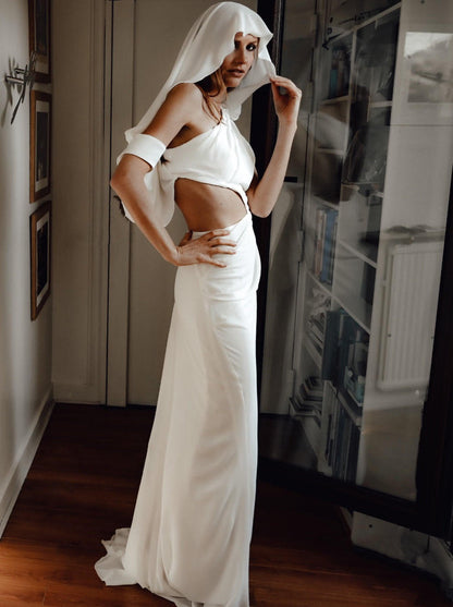Thea asymmetric silk wedding dress