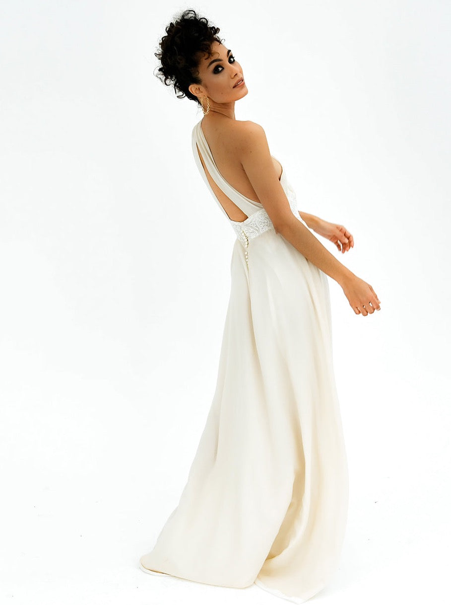 Juliana draped silk wedding dress