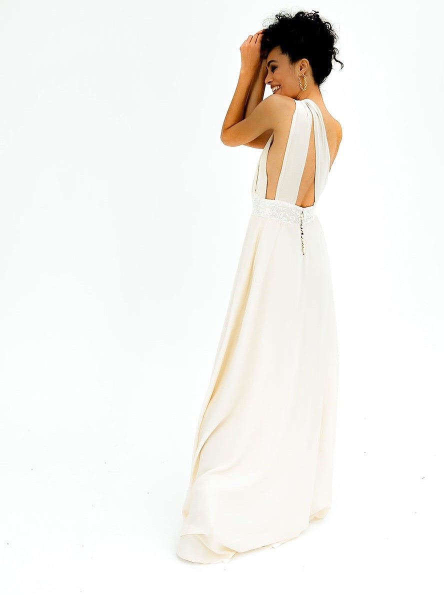 Juliana draped silk wedding dress